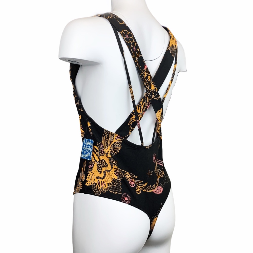 Free People Floral Black & Gold Bodysuit Large - Picture 4 of 14